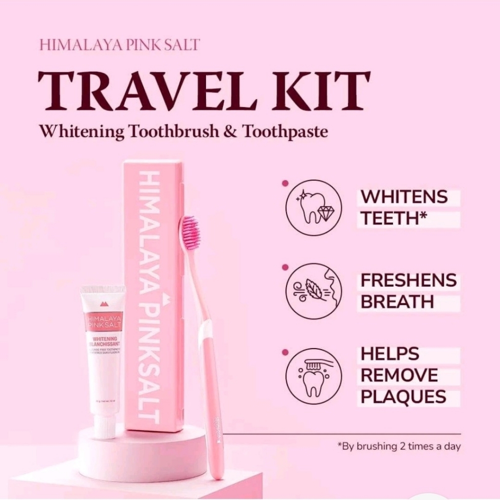 HIMALAYA PINKSALT Natural Whitening Travel Kit - Medium Toothbrush & Tootpaste